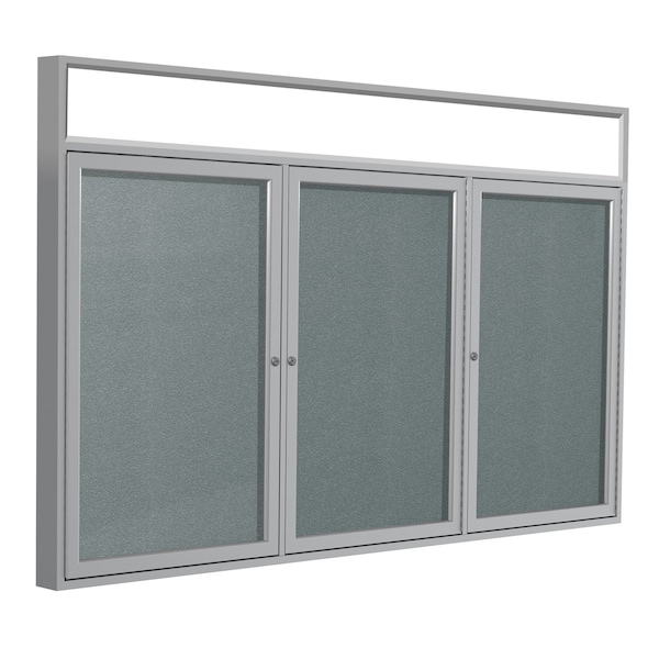 Enclosed Bulletin Board, 3 Door, Vinyl, Hdlnr Frame, 3 ft H x 6 ft W, Stone